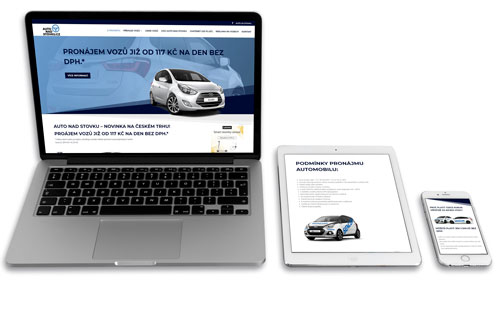 Mockup zobrazení vytvořeného webu Auto Nad Stovku na počítači, tabletu a telefonu.