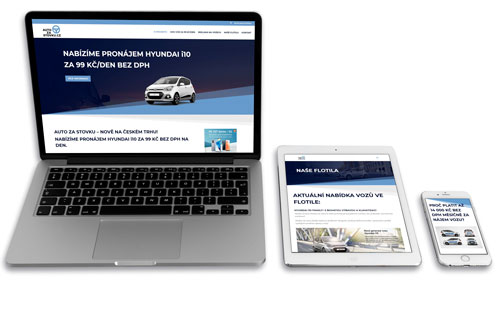Mockup zobrazení vytvořeného webu Auto Za Stovku na počítači, tabletu a telefonu.